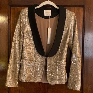 Line & Dot Gold Sequin Sparkle Blazer Jacket Small